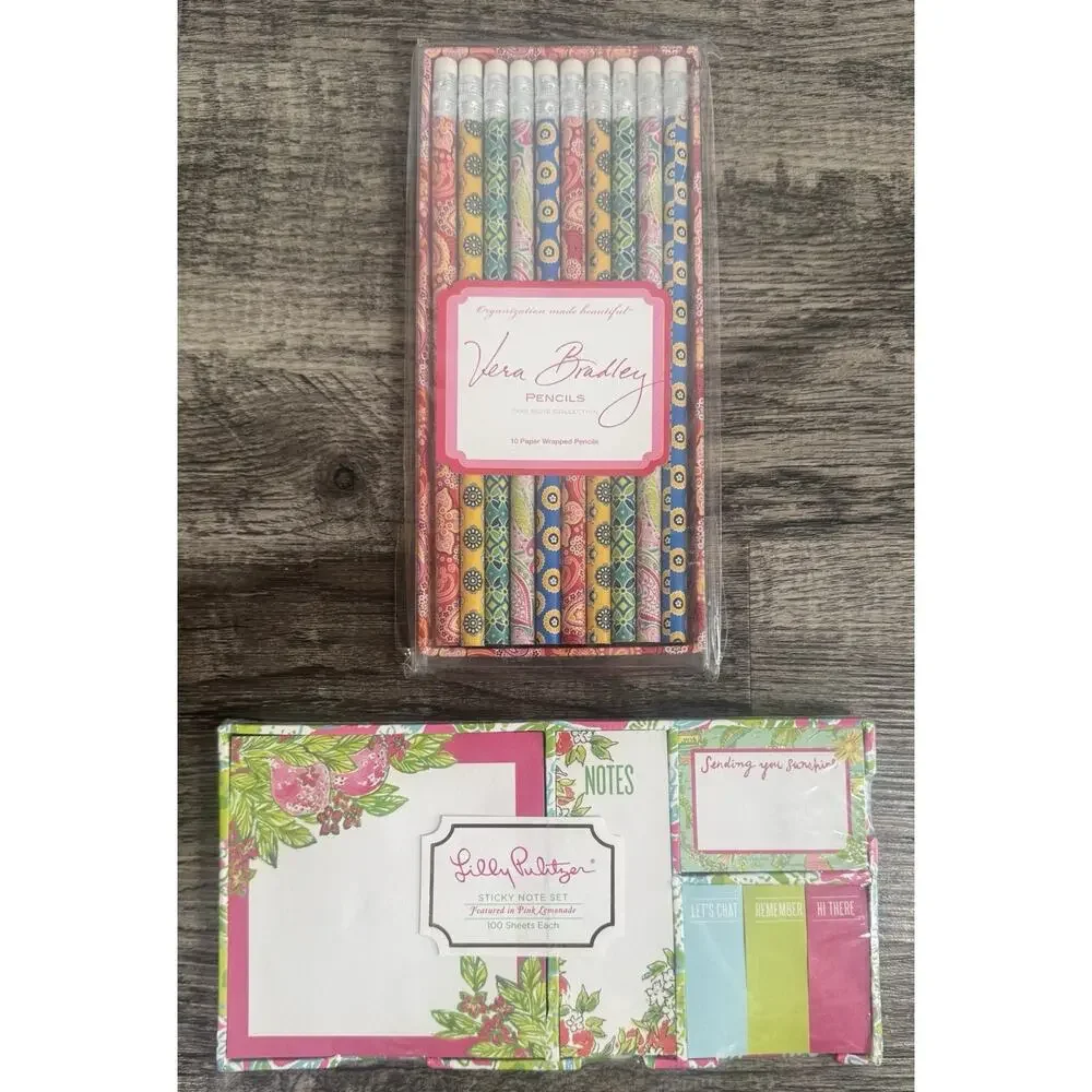 Lilly Pulitzer Sticky Not Stationary Set & Vera Bradley Wrapped Pencils Set